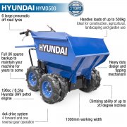 Hyundai HYMD500 196cc 4-Wheel Drive 500kg Payload Mini Dumper / Power Barrow